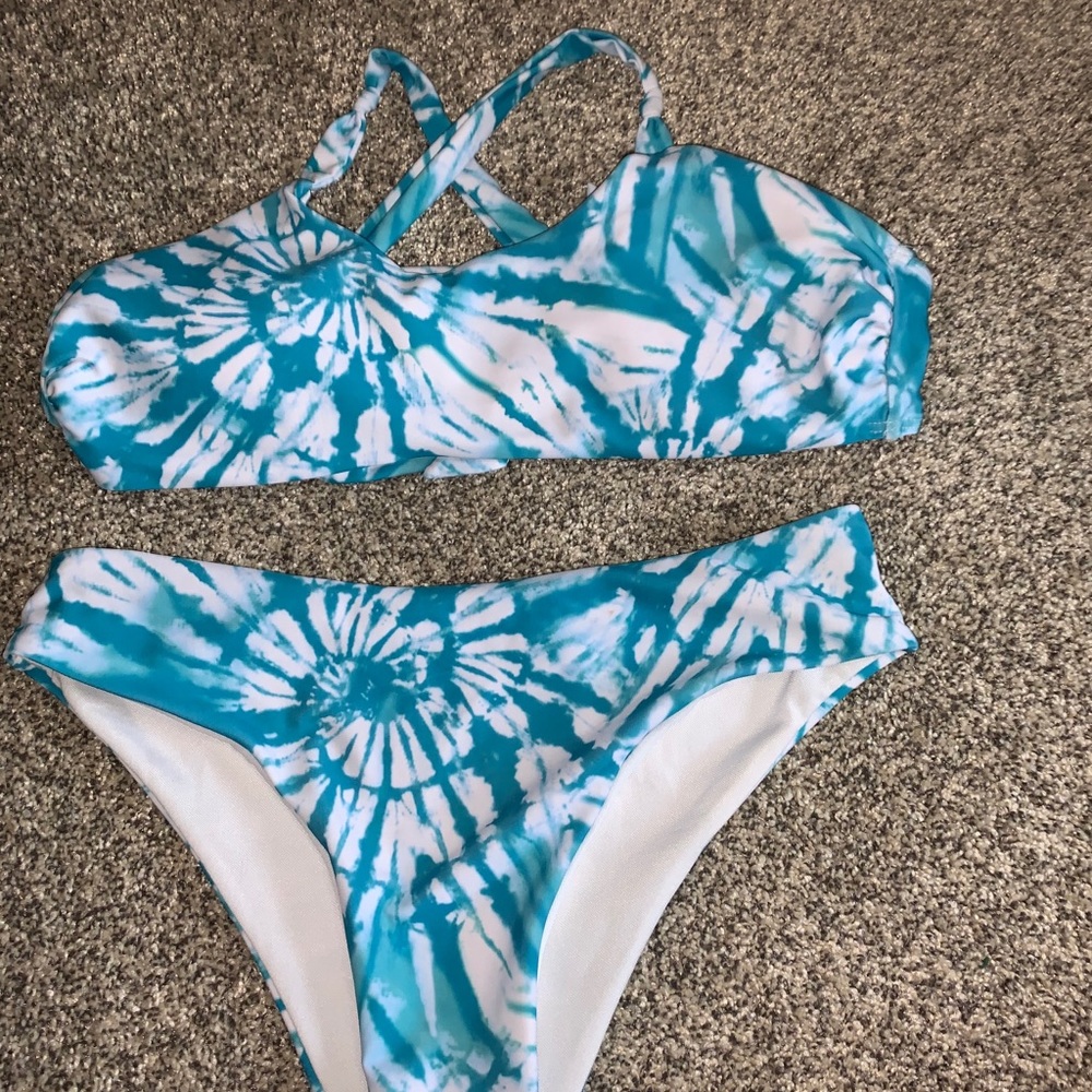 Blue tie dye bikini set